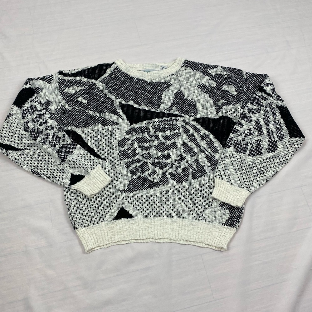 Point Zero Womens Pullover Sweater Black Diamond Long Sleeve Crew Neck Thin